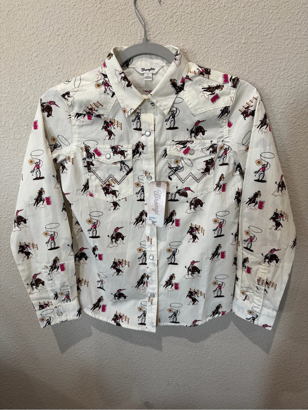 NWT Wrangler Girls L Western Pearl Snap Rodeo Cowboy Shirt